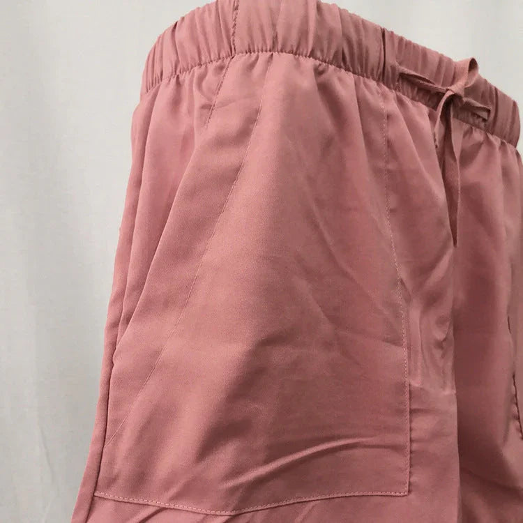 Wide leg loose high waist elastic lace-up shorts - VAleG