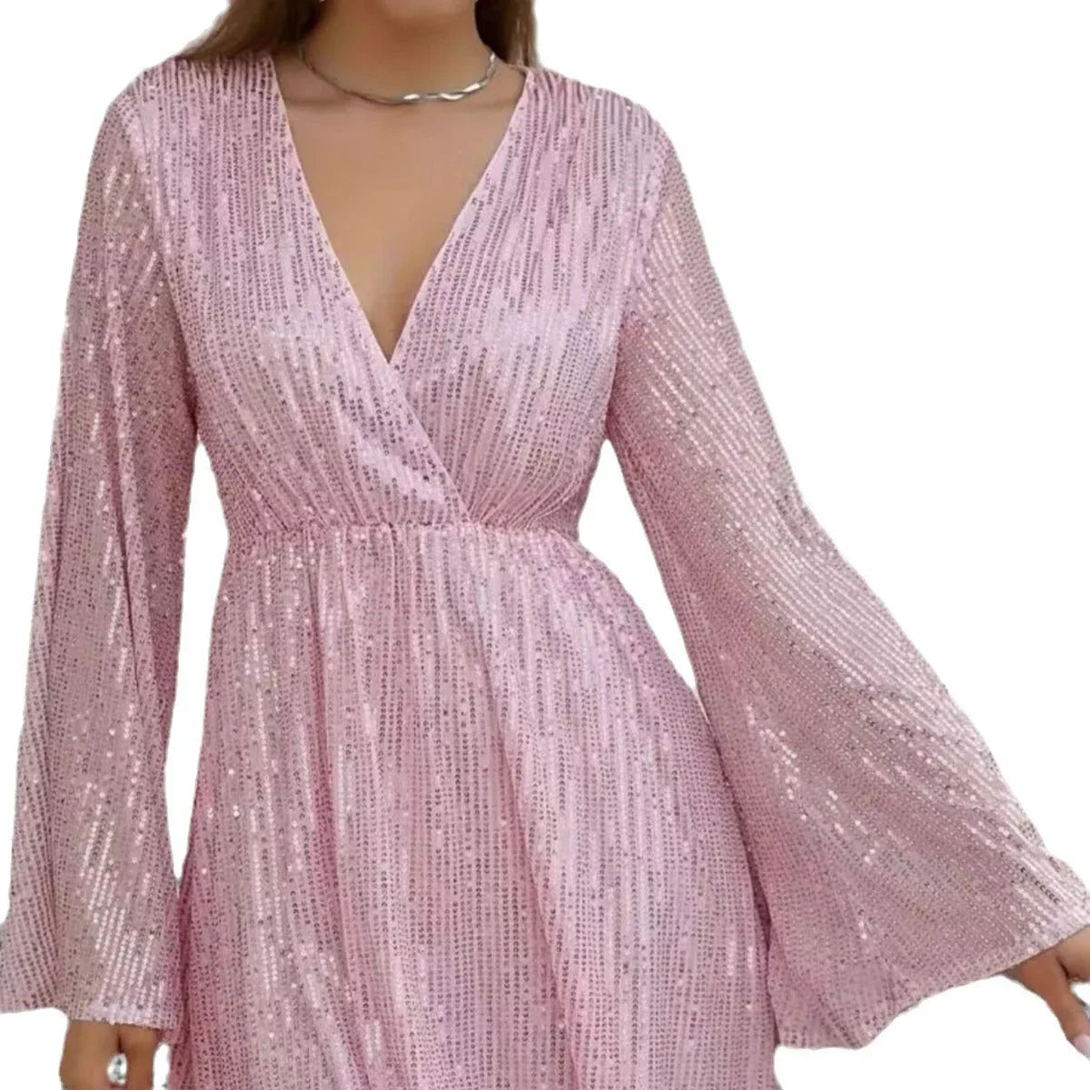 V-neck Sequin Waist Slimming Senior Party Evening Dress - VAleG