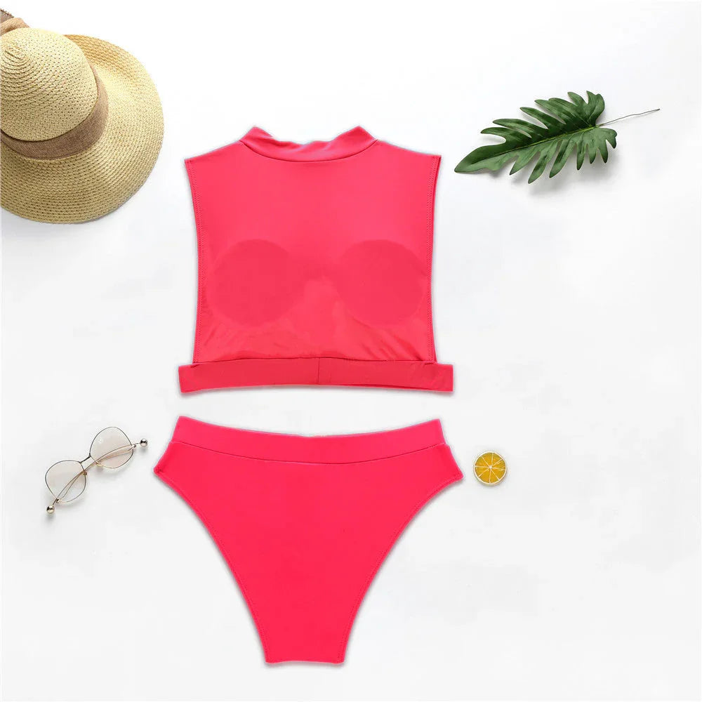 New Swimsuit Fluorescent Swimsuit Solid Bikini - VAleG