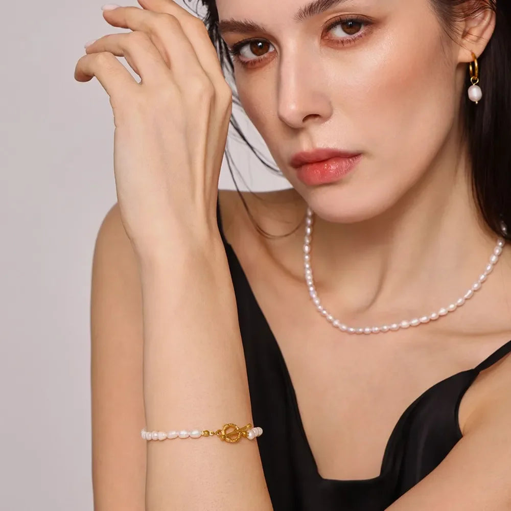 Pearl Necklace, Bracelet and Earrings 4-Piece Jewelry Set - VAleG