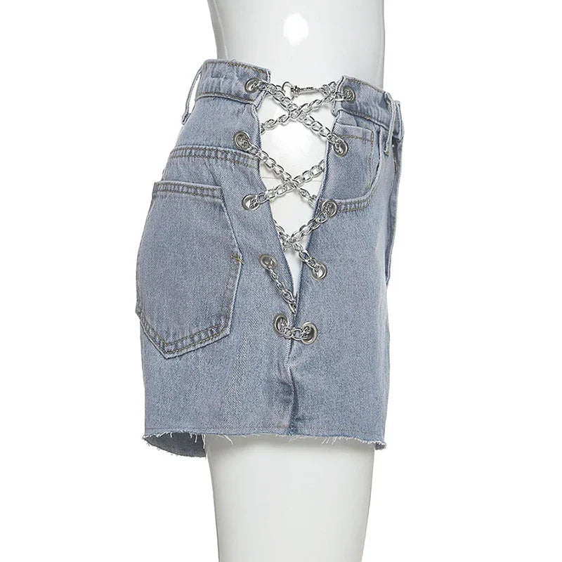 High-waist cut-out strap slim fit casual jeans - VAleG