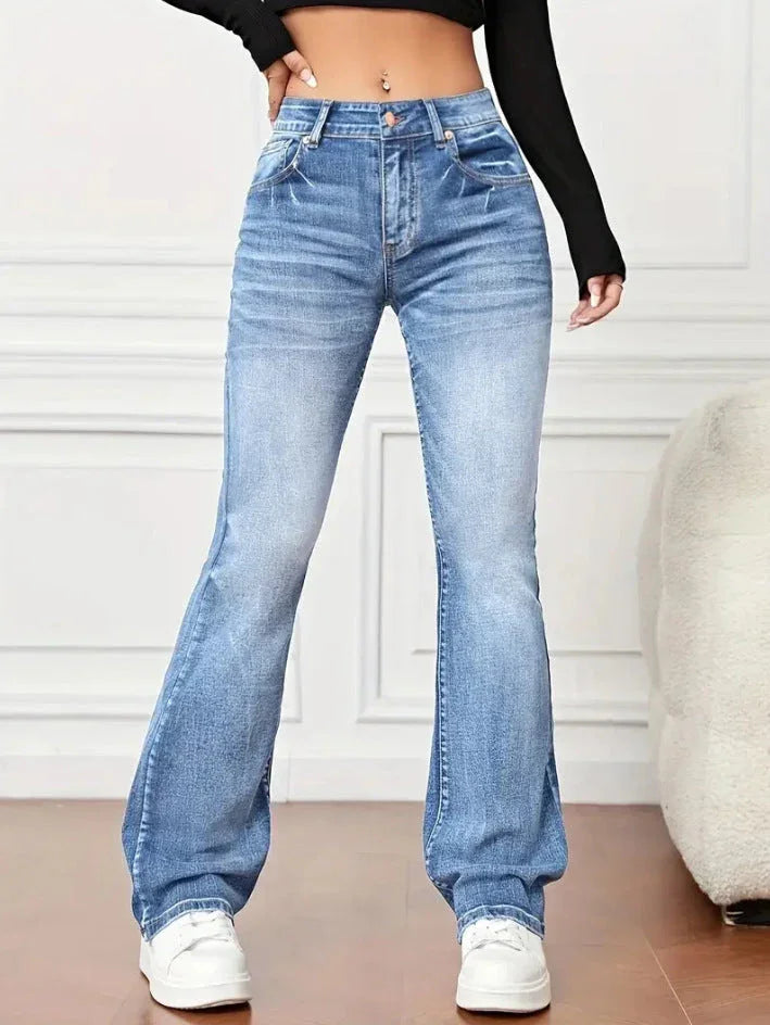 Denim High Waist Loose And Slimming Bootcut Trousers - VAleG