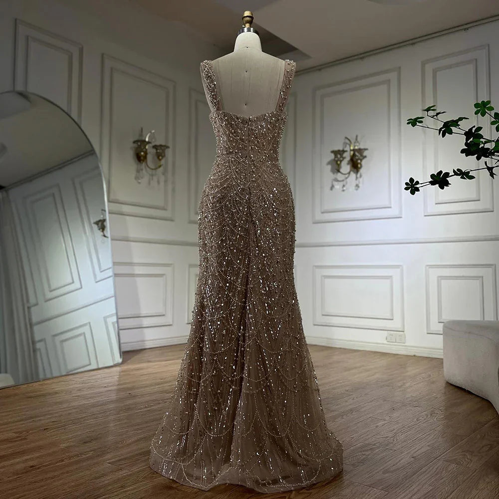 Nude Elegant Sling Light Luxury High-end Pearl Beaded Dress - VAleG