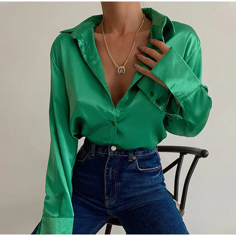Autumn Cotton Long Sleeve Solid Color Polo Collar Single-breasted Shirt - VAleG