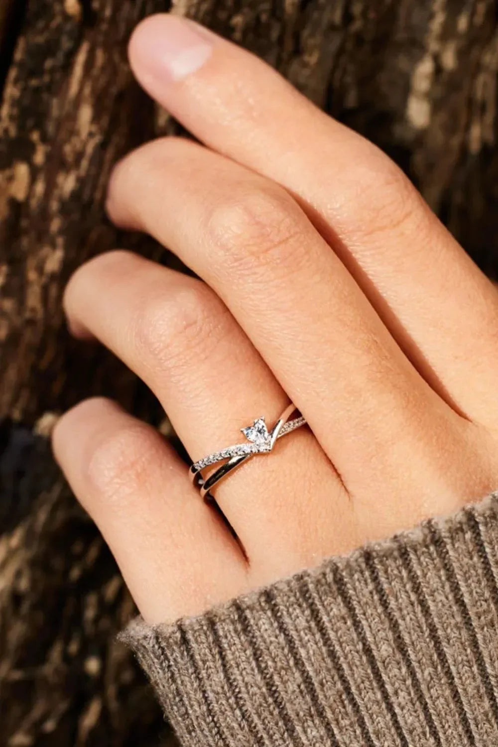 925 Sterling silver Inlaid Zircon Heart Open Ring - VAleG