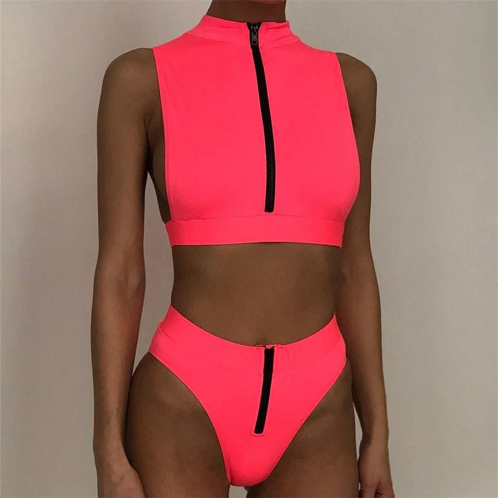 New Swimsuit Fluorescent Swimsuit Solid Bikini - VAleG