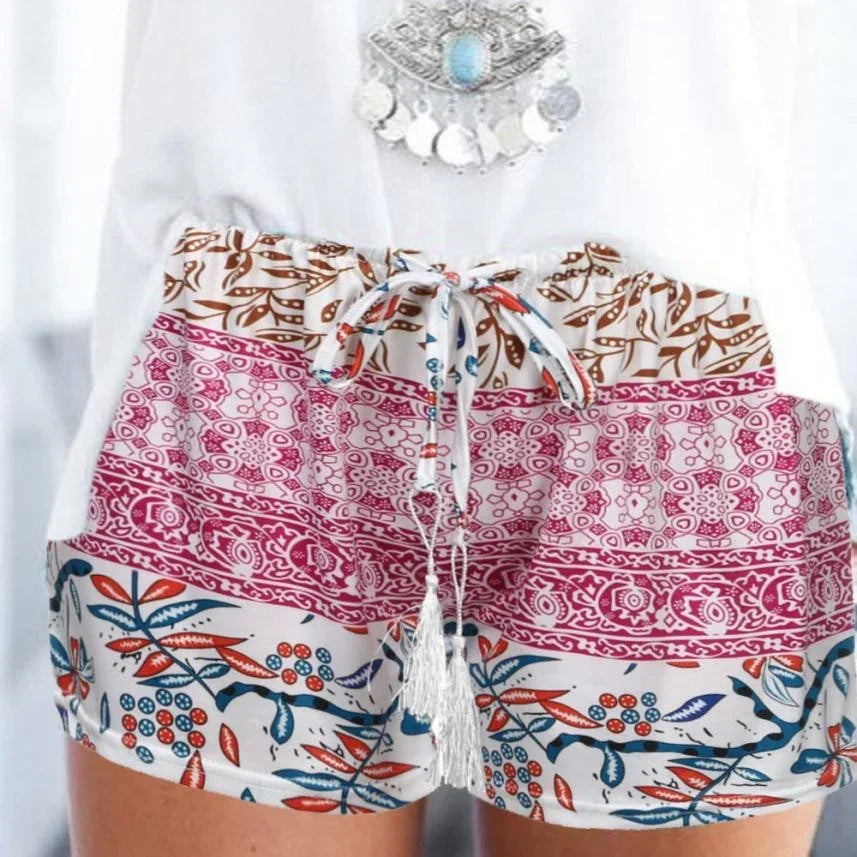 Stretch print high waist shorts beach pants - VAleG