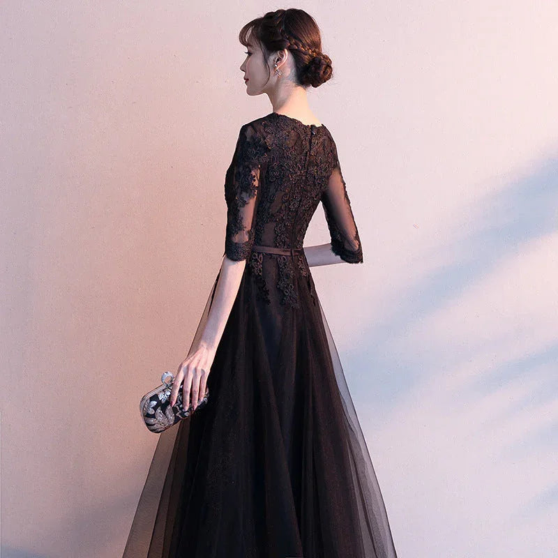 Banquet Elegant Long Black Ladies Annual Meeting Dress - VAleG