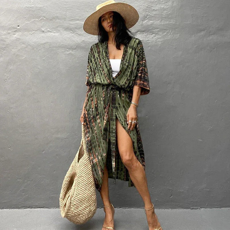 Polyester Ladies Sun Protection Resort Beach Dress Cover Up - VAleG
