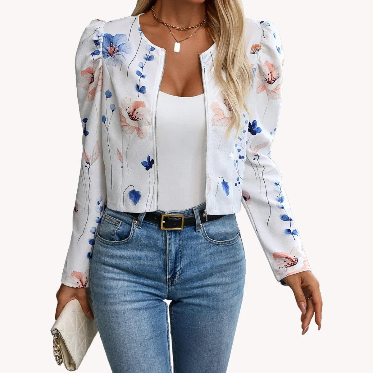 Printed Gigot Sleeve Long Sleeve Thin Jacket Jacket - VAleG