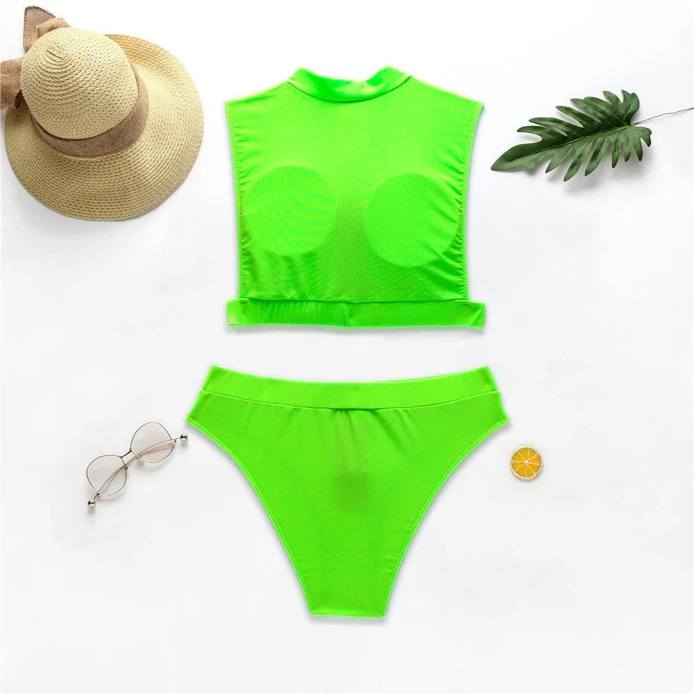 New Swimsuit Fluorescent Swimsuit Solid Bikini - VAleG