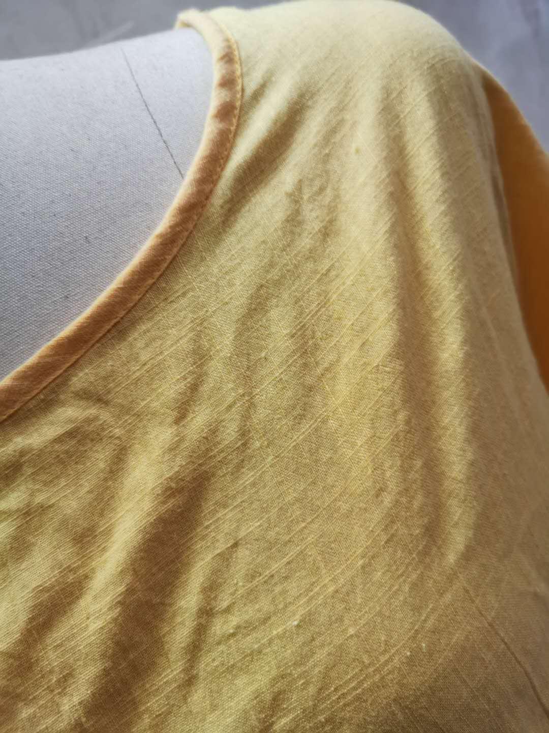 Sleeves round neck cotton and linen shirt - VAleG