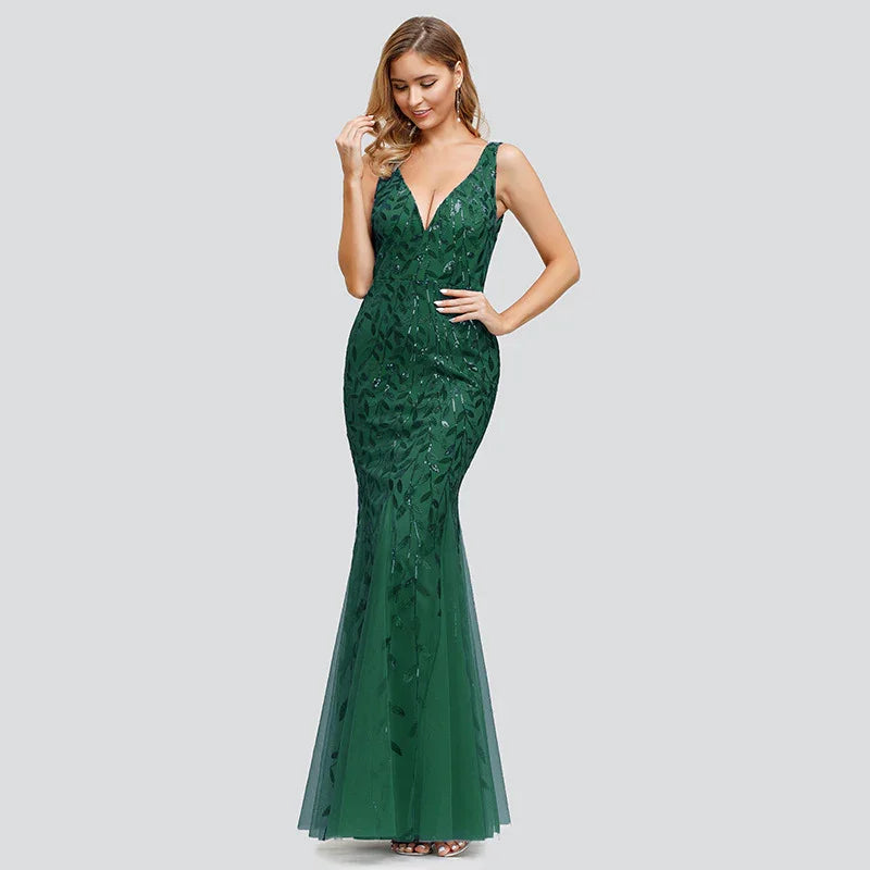 Sleeveless sequined fishtail party evening dress - VAleG