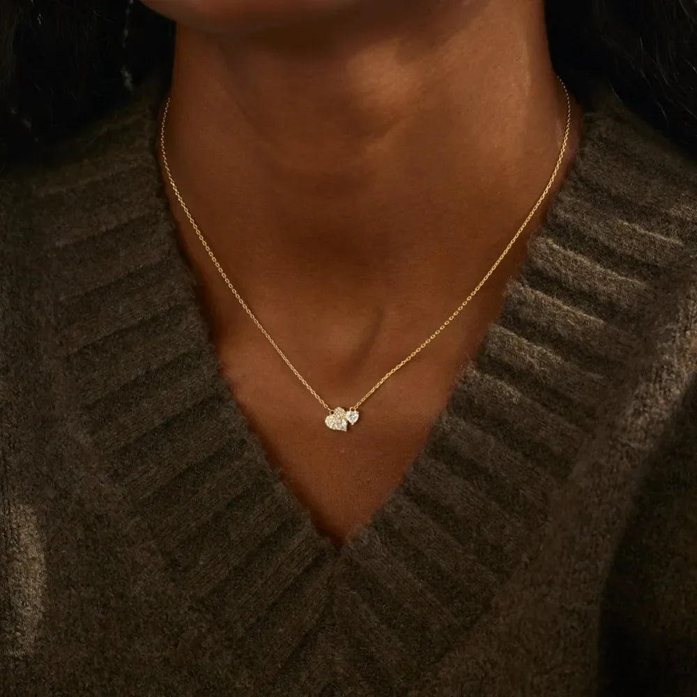 18K Gold-Plated 925 Sterling Silver Zircon Heart Necklace - VAleG