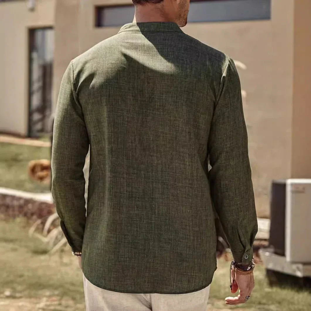 Stand Collar Long Sleeve Men's Cardigan Shirt Men's Top - VAleG