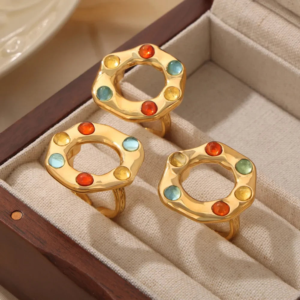 Titanium Steel Glass Bead Ring - VAleG