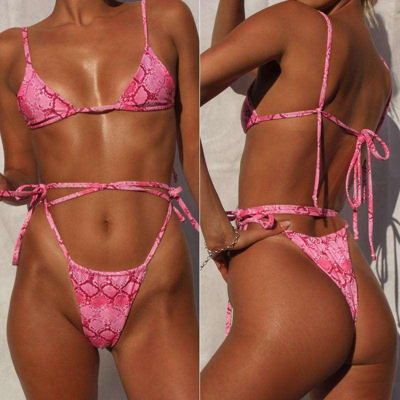 Snakeskin Bikini Strap Print Swimsuit Ladies Split Swimsuit - VAleG