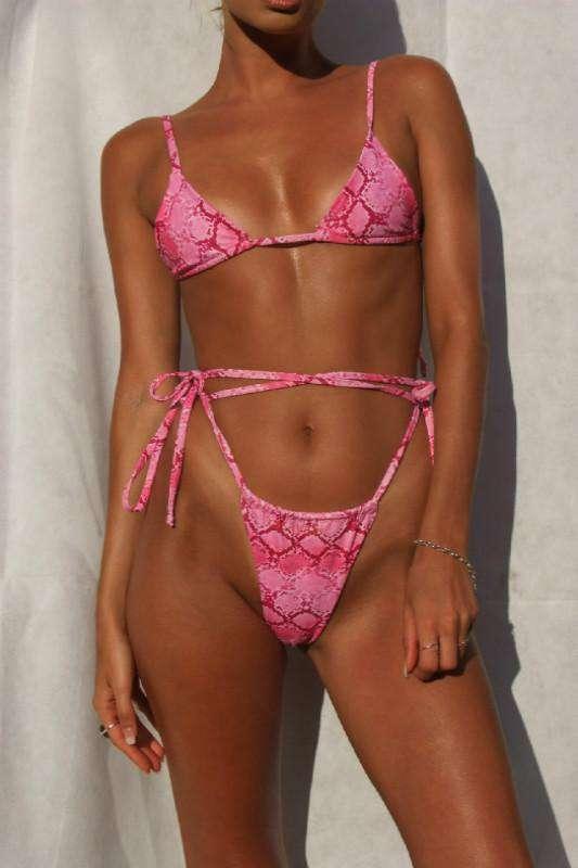 Snakeskin Bikini Strap Print Swimsuit Ladies Split Swimsuit - VAleG
