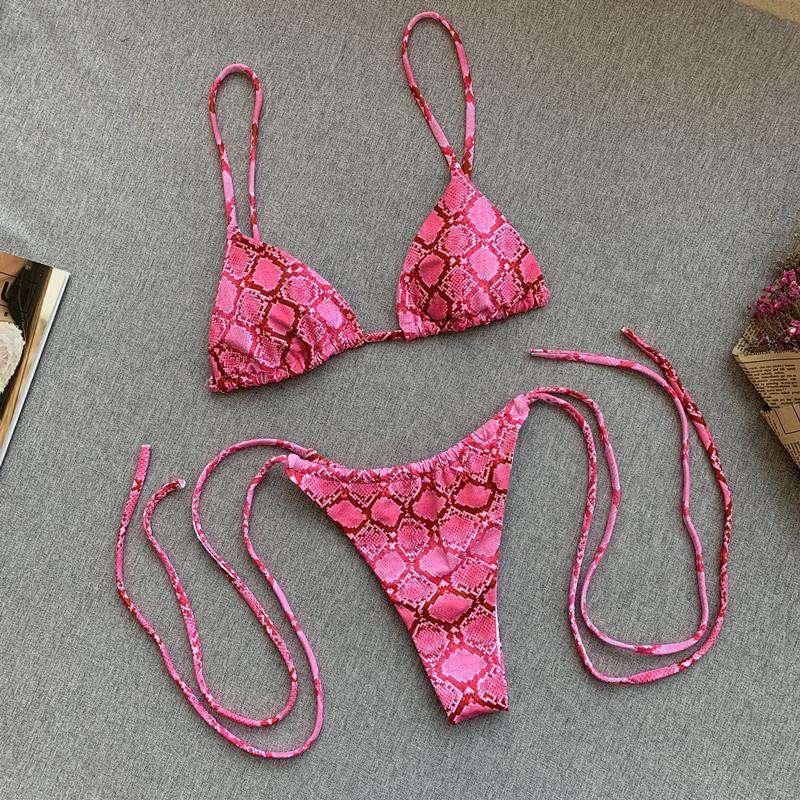 Snakeskin Bikini Strap Print Swimsuit Ladies Split Swimsuit - VAleG