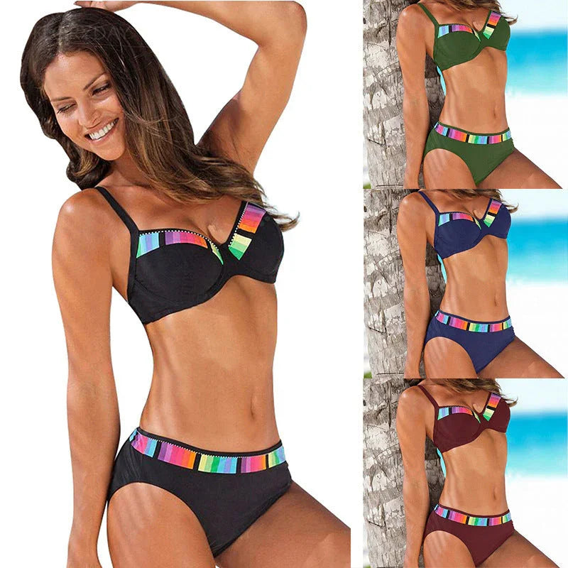 Swimsuit Female Underwire Sexy Bikini Split 4-color Stitching Swimsuit - VAleG
