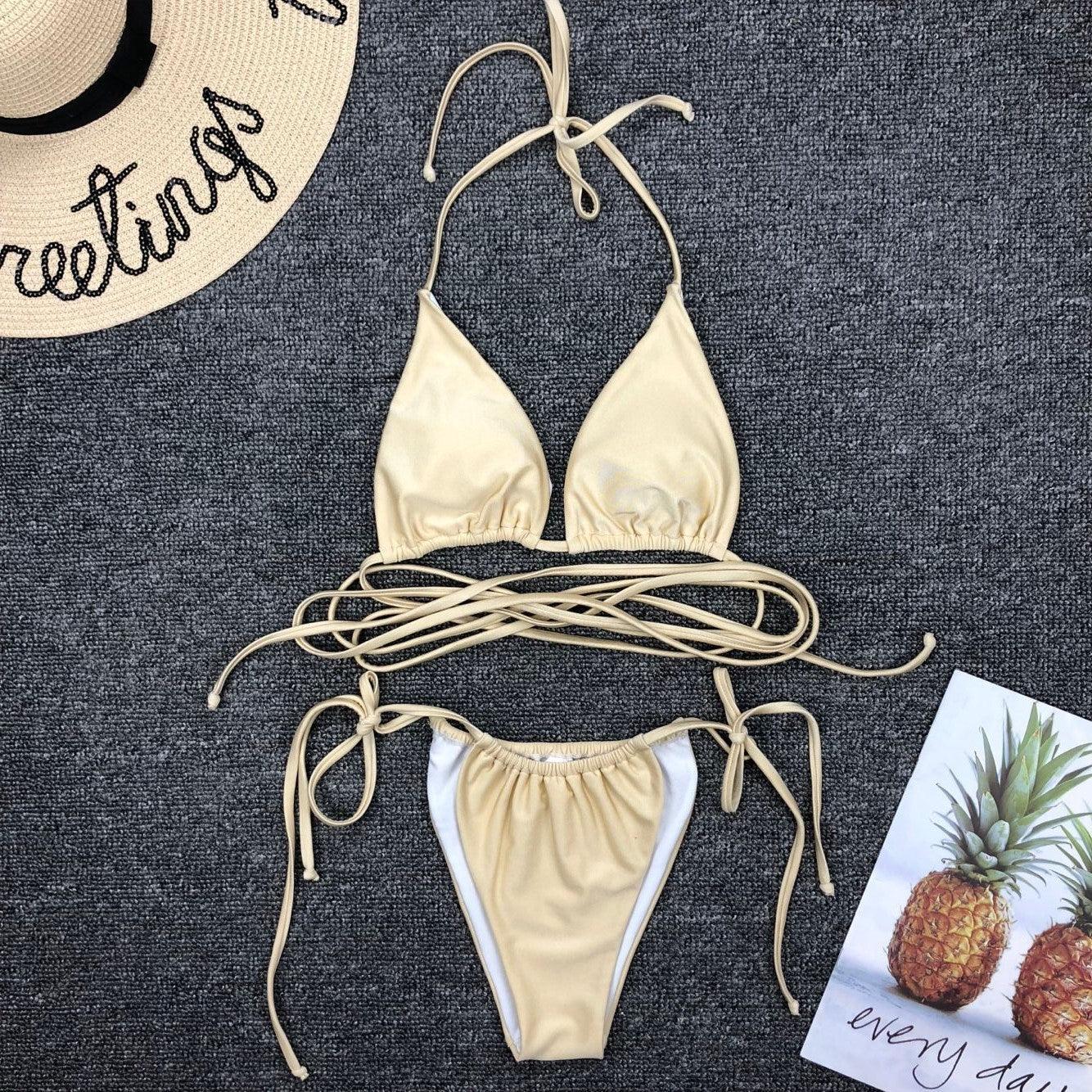 Split Swimsuit Simple Bandage Sexy Swimsuit Mini Bikini - VAleG