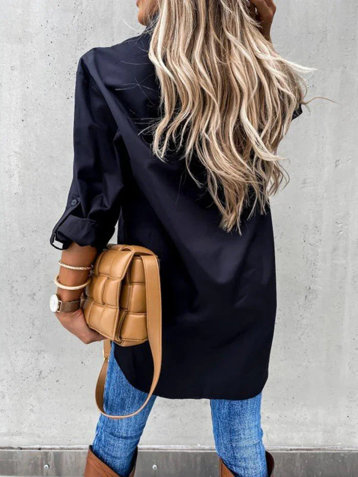 Ladies Irregular Loose Long Sleeve Lapel Collar Shirt Top - VAleG