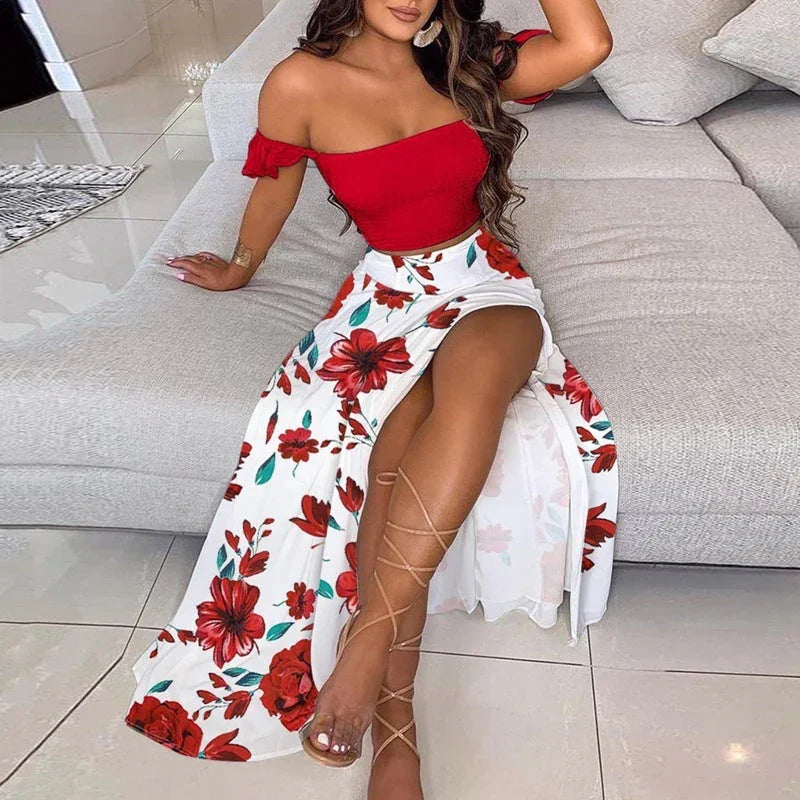 Summer Slim French Bohemian Print Mid-Length Retro Tube Top Suit Dress Women - VAleG