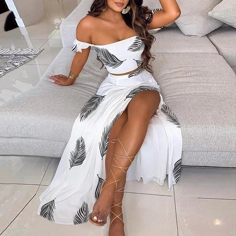 Summer Slim French Bohemian Print Mid-Length Retro Tube Top Suit Dress Women - VAleG
