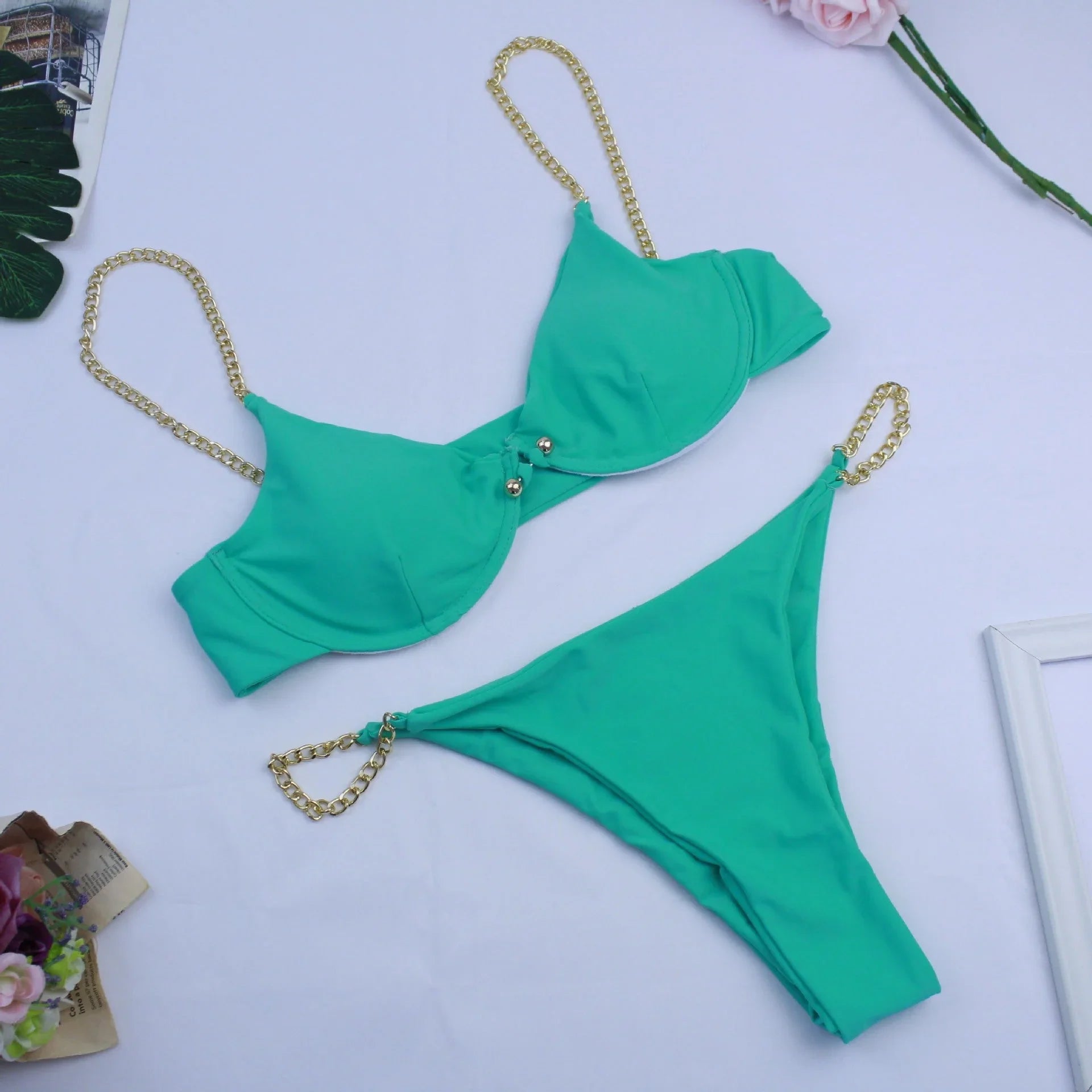 Chain Bikini Split Swimsuit Female Pin-Button Swimsuit - VAleG