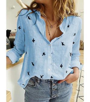 Solid Color Casual Loose Long Sleeve Linen Shirt - VAleG