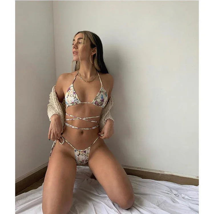 Sexy Split Swimsuit AliExpress Floral Long Rope Split Swimsuit Women - VAleG