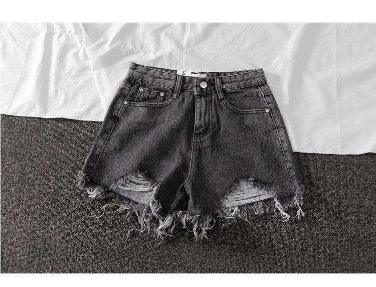 Summer Shorts Denim Wide-leg Ripped Pants Irregular Frayed Trousers - VAleG