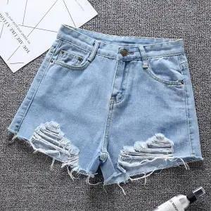 Summer Shorts Denim Wide-leg Ripped Pants Irregular Frayed Trousers - VAleG