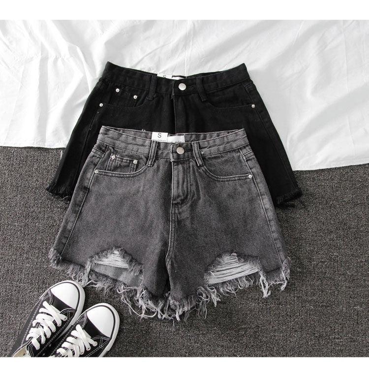 Summer Shorts Denim Wide-leg Ripped Pants Irregular Frayed Trousers - VAleG