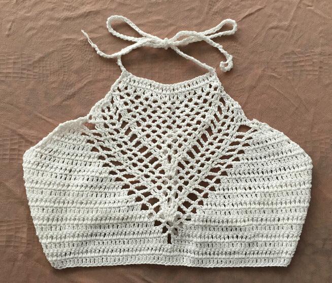 Hand Crochet Beach Bikini Hollow Sexy Beach Braid Wrapped Chest Halter Bikini Underwear - VAleG