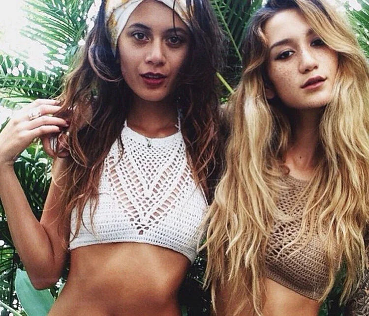 Hand Crochet Beach Bikini Hollow Sexy Beach Braid Wrapped Chest Halter Bikini Underwear - VAleG