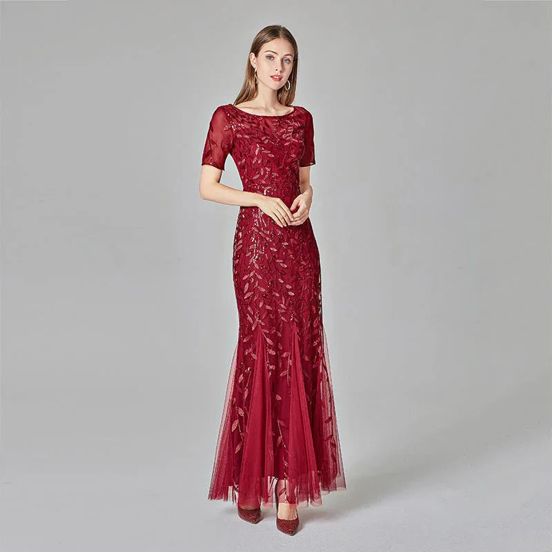 Large Size Evening Dress Foreign Trade Amazon Hot Sale European And American Version Pearl Mesh Fishtail Slim Sexy Women'S Clothing In Stock - VAleG