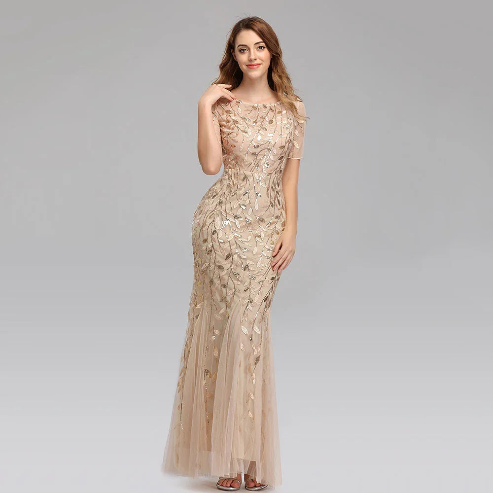 Large Size Evening Dress Foreign Trade Amazon Hot Sale European And American Version Pearl Mesh Fishtail Slim Sexy Women'S Clothing In Stock - VAleG