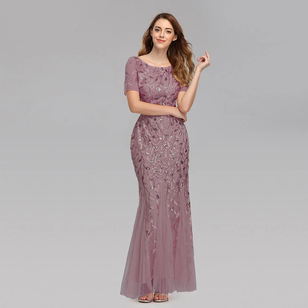Large Size Evening Dress Foreign Trade Amazon Hot Sale European And American Version Pearl Mesh Fishtail Slim Sexy Women'S Clothing In Stock - VAleG
