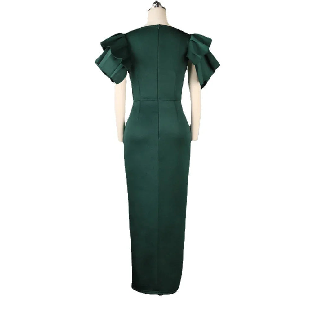 High-Waisted Sleeveless Plus Size Slim-Fit Wrap-Up Party Banquet Evening Dress - VAleG