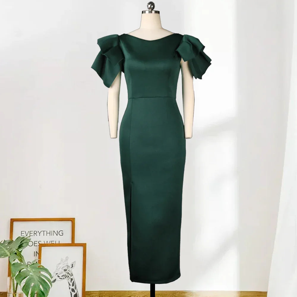 High-Waisted Sleeveless Plus Size Slim-Fit Wrap-Up Party Banquet Evening Dress - VAleG