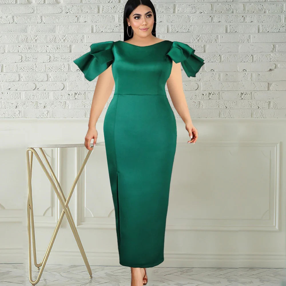 High-Waisted Sleeveless Plus Size Slim-Fit Wrap-Up Party Banquet Evening Dress - VAleG