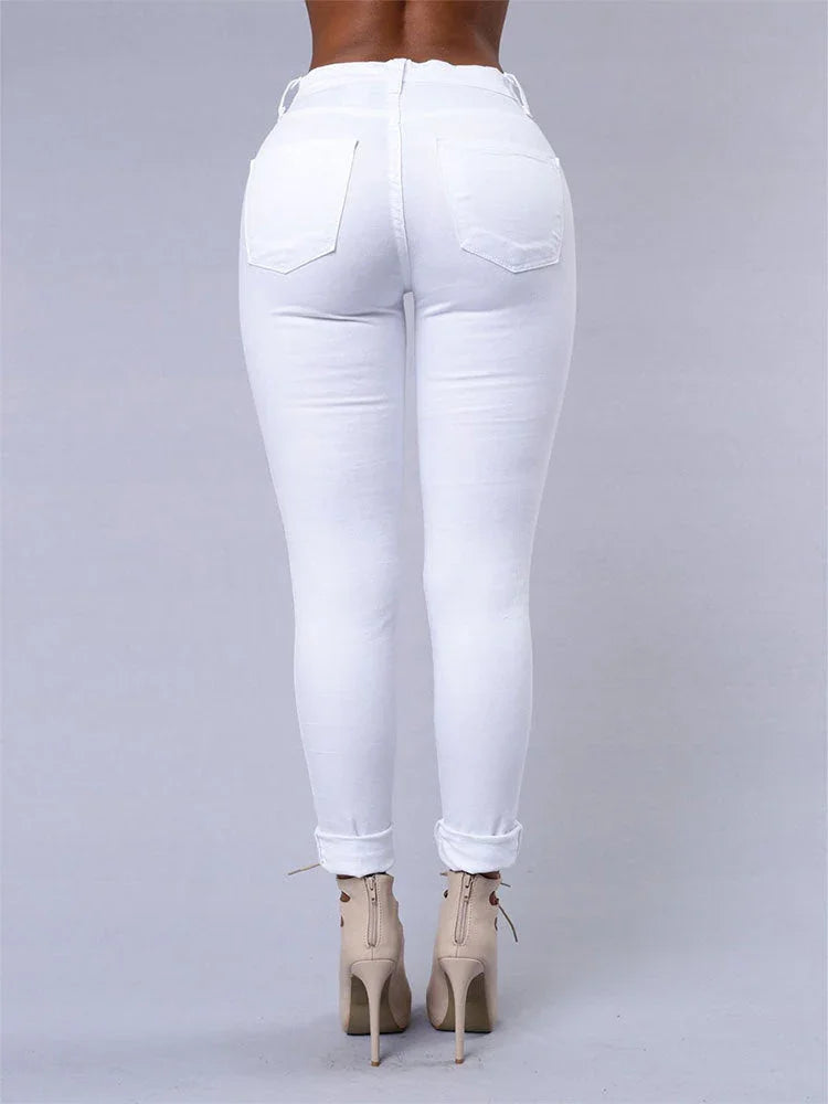 High Quality Women Casual Hole Jeans High Waist Skinny Pant Pencil Jeans Ripped Sexy Female Girls Trousers Denim Jeans - VAleG