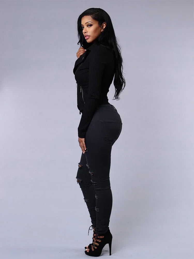 High Quality Women Casual Hole Jeans High Waist Skinny Pant Pencil Jeans Ripped Sexy Female Girls Trousers Denim Jeans - VAleG