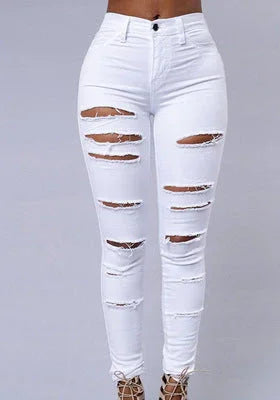 High Quality Women Casual Hole Jeans High Waist Skinny Pant Pencil Jeans Ripped Sexy Female Girls Trousers Denim Jeans - VAleG