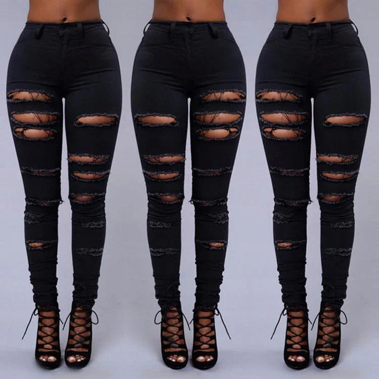High Quality Women Casual Hole Jeans High Waist Skinny Pant Pencil Jeans Ripped Sexy Female Girls Trousers Denim Jeans - VAleG