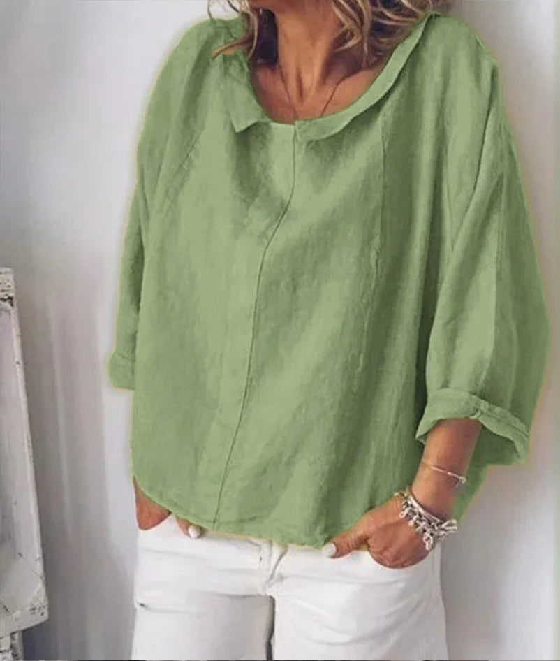 Fashion ZANZEA Women Lapel Neck Blouse Autumn Long Sleeve Shirt Casual Solid Blusas Femme Cotton Linen Tops Work Chemise Robe - VAleG