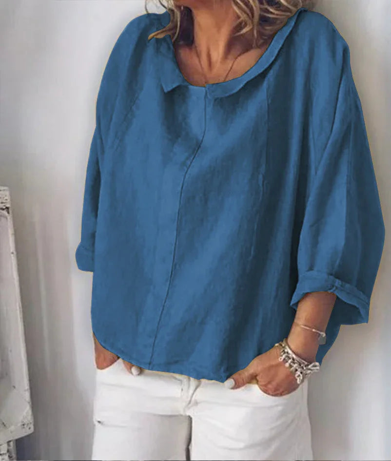 Fashion ZANZEA Women Lapel Neck Blouse Autumn Long Sleeve Shirt Casual Solid Blusas Femme Cotton Linen Tops Work Chemise Robe - VAleG