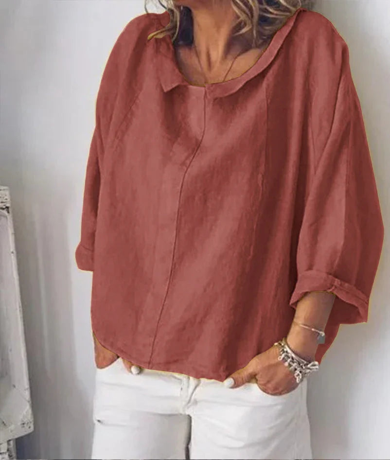 Fashion ZANZEA Women Lapel Neck Blouse Autumn Long Sleeve Shirt Casual Solid Blusas Femme Cotton Linen Tops Work Chemise Robe - VAleG