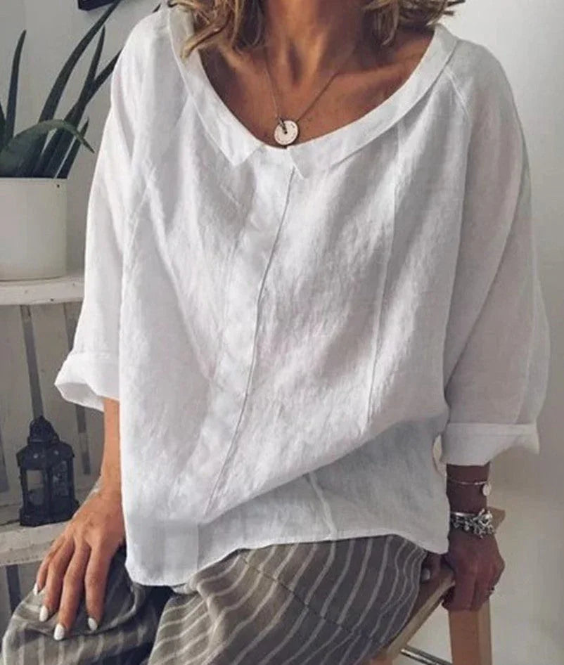 Fashion ZANZEA Women Lapel Neck Blouse Autumn Long Sleeve Shirt Casual Solid Blusas Femme Cotton Linen Tops Work Chemise Robe - VAleG